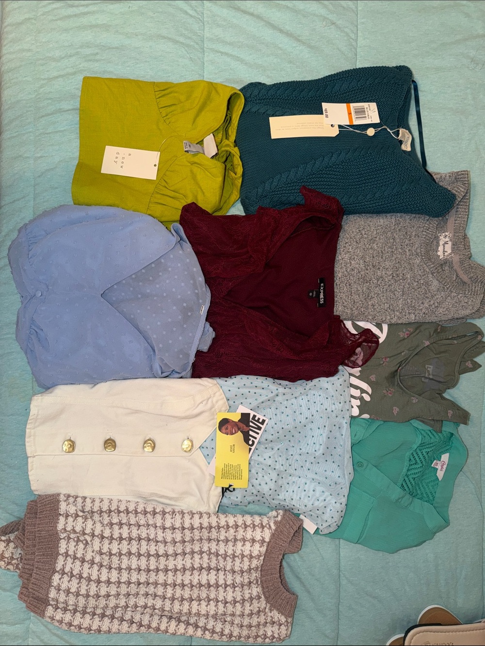 Express Mixed Tops Pack - Light Blue, Burgundy, Teal, Olive, Gray, Cream